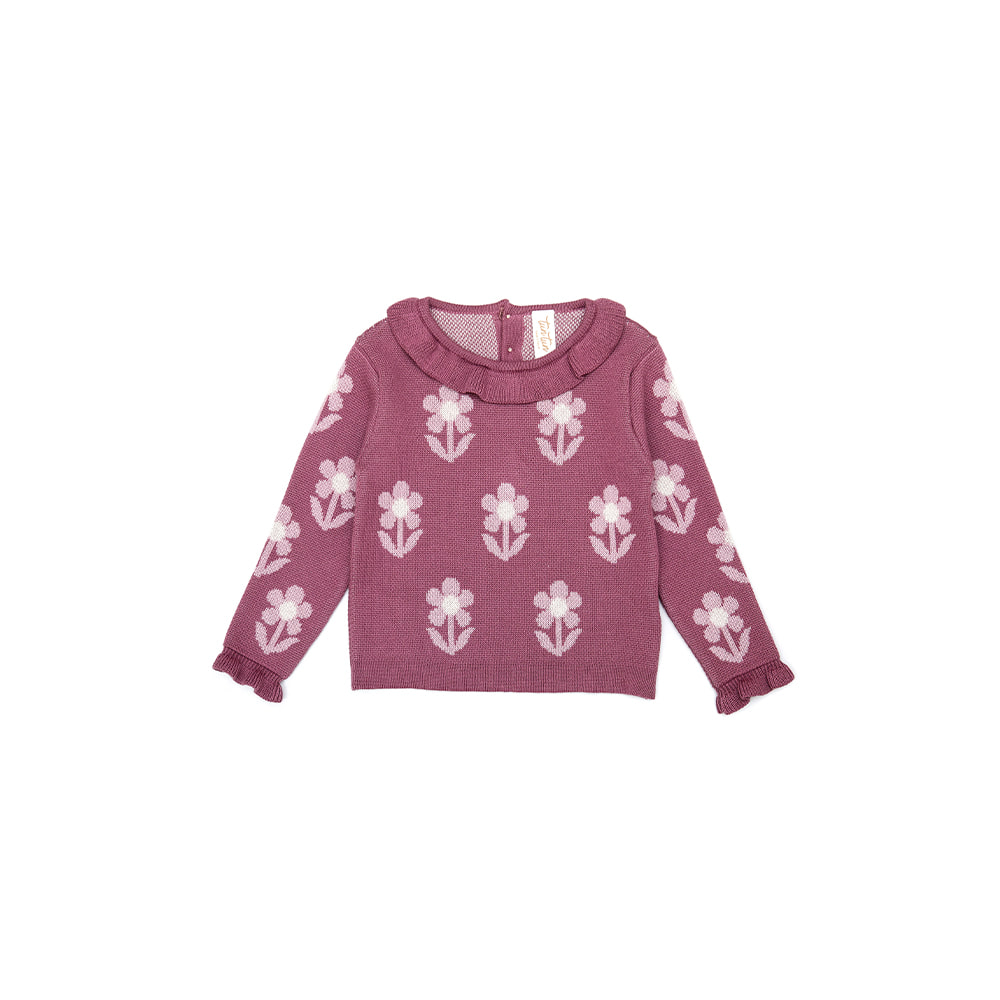 [TUN TUN] 23AW-31　Flower sweater - Mauve &amp; valerian &amp; natural