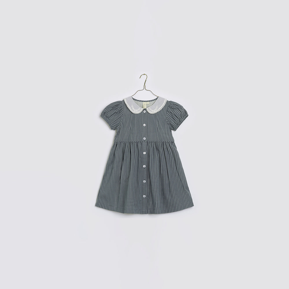 [Little cotton clothes] 24SS - 4　Organic Audrey Dress - Little Blue Check